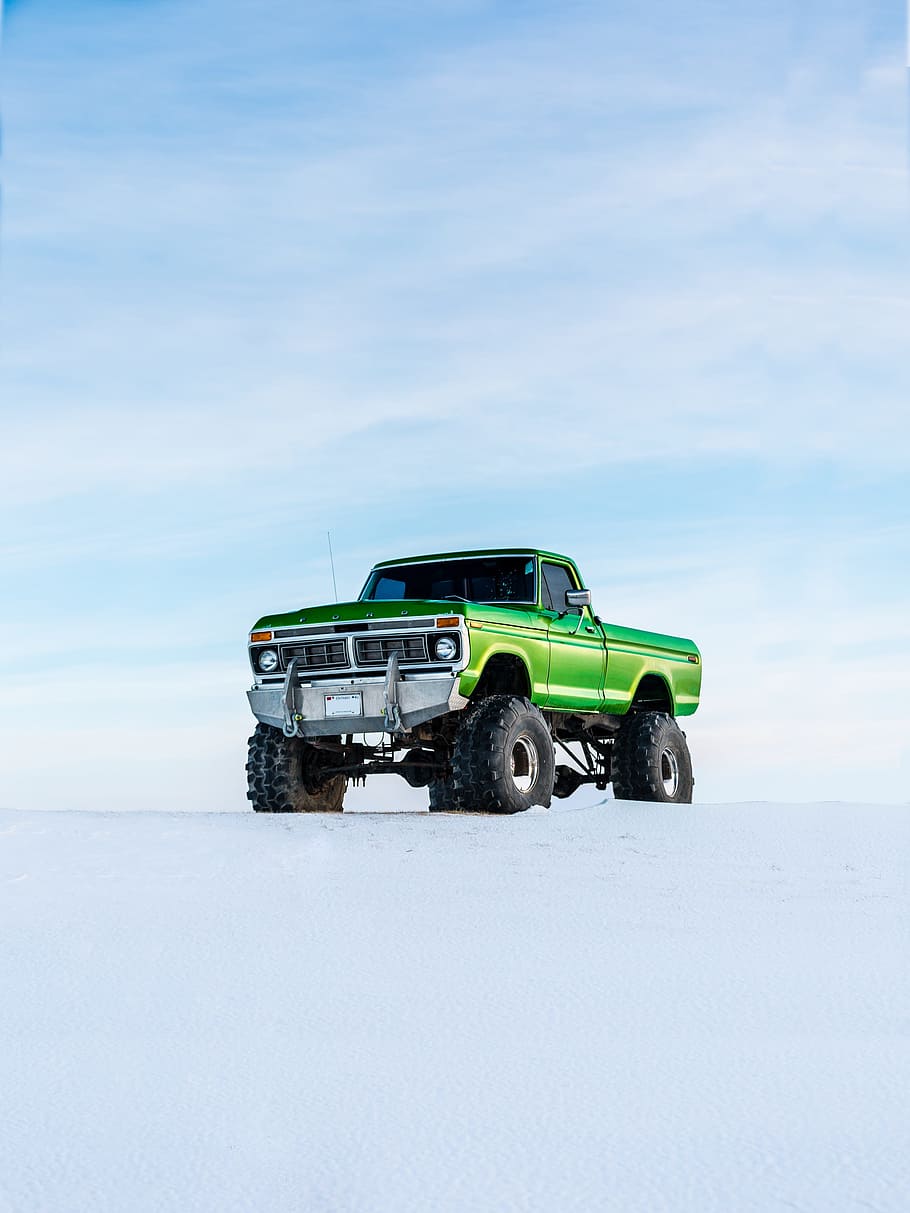 monster truck, 4x4, coche, vehículo, transporte, viajes, aventura, neumáticos, recoger, nieve