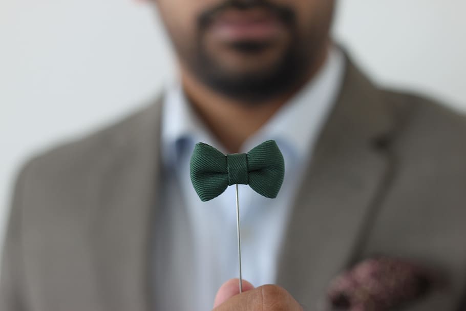 hombre, verde, corbata de moño, moda, estilo, barba, masculino, pin, traje, camisa