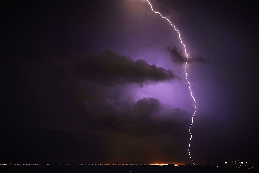 lightning strike, nature, night, sky, storm, power in nature, cloud - sky, lightning, power, thunderstorm