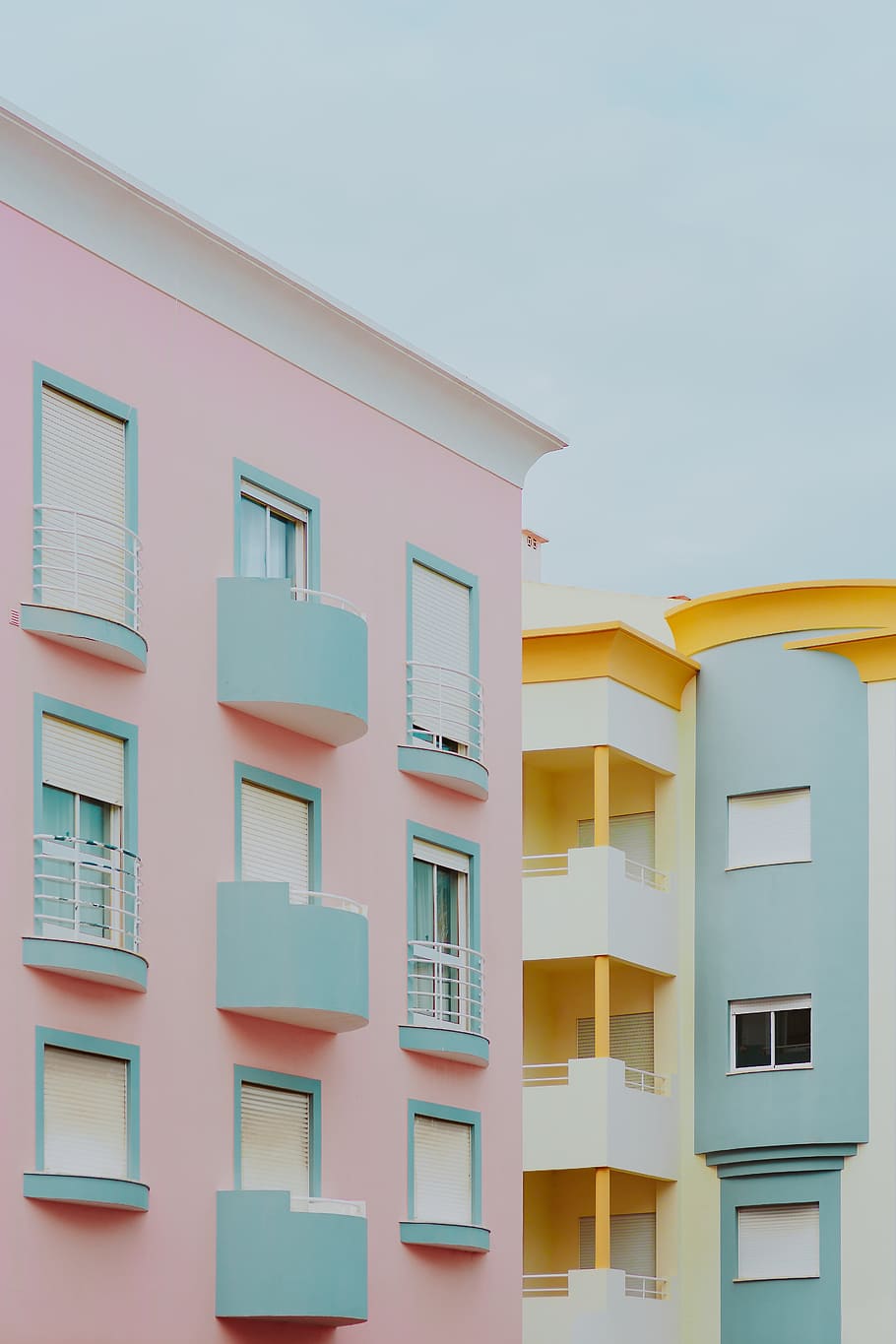 pastel, rosa, y, luz, azul, edificio, portugal, mínimo, moderno, contemporáneo