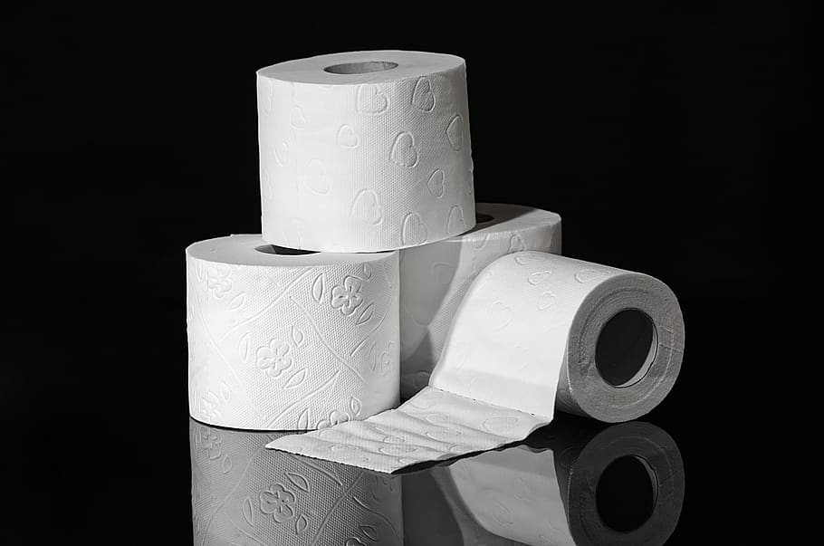 toilet paper, hygiene, role, wc, paper roll, roll, rolled up, black background, indoors, still life
