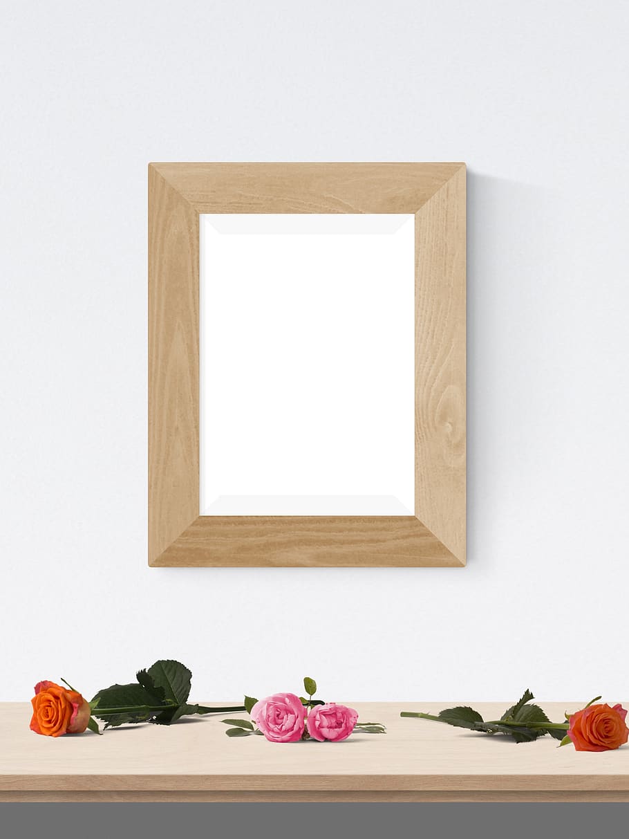 poster, frame, wall, desk, flowers, rose, flower, indoors, flowering plant, picture frame