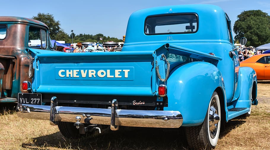 chevrolet, camión, azul, hot rod, vehículo, antiguo, retro, camioneta, veterano, americano