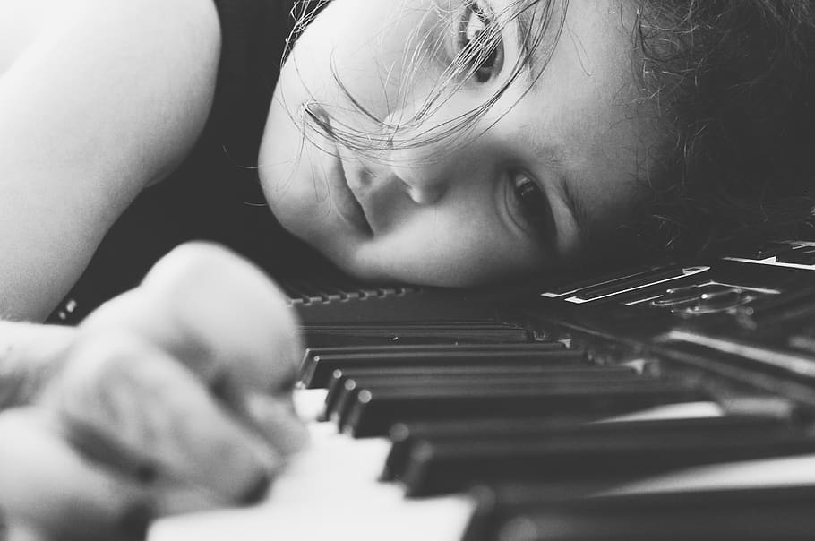 piano, girl, play, tutorial, white and black, music, white, finger, arm, ambition