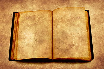 Photo about Old book open blank pages, empty yellow paper isolated