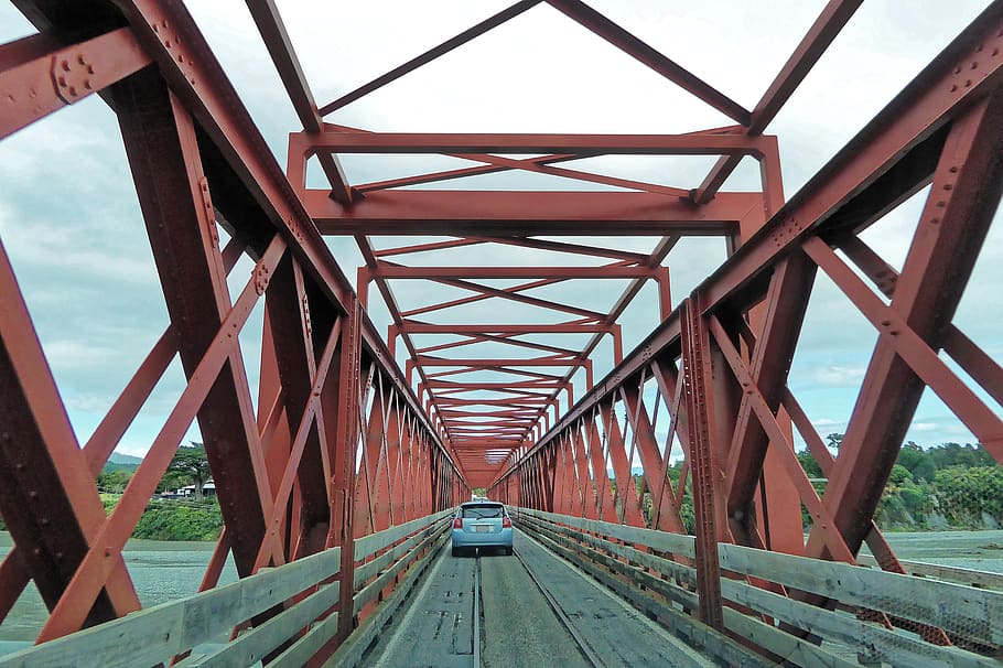 nueva zelanda, taramakau road-rail bridge, isla sur, puente, arquitectura, estructura construida, conexión, puente - estructura hecha por el hombre, perspectiva decreciente, el camino a seguir