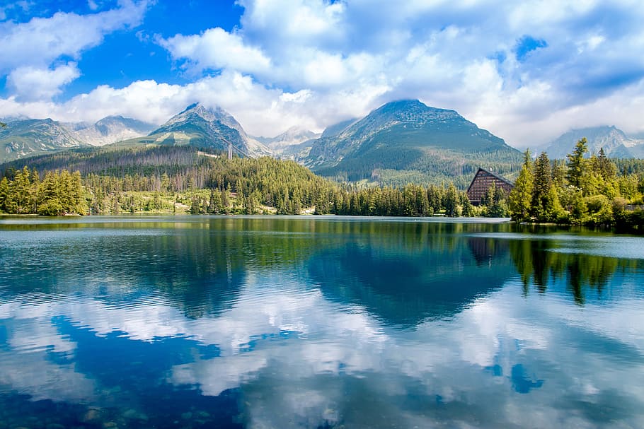 горное озеро штрбске плесо, национальный, парк, высокая, татра, словакия, европа, гора, вода, сцена - природа