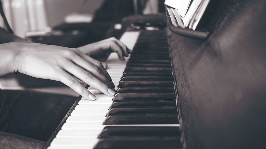 piano, teclado, preto e branco, musical, instrumento, música, mão, dedo, equipamento musical, instrumento musical