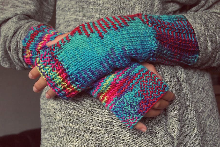 warna, sarung tangan, abu-abu, musim dingin, wanita, wol, satu orang, tekstil, close-up, sweter
