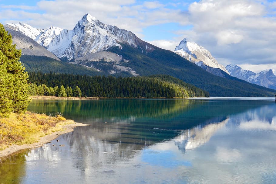canada, national park, jasper, alberta, nature, west canada, reflection, lake, mountains, lake maligne