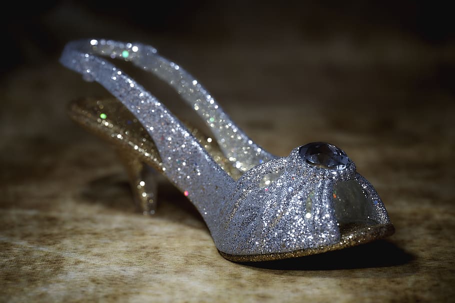 shoe, glitter, women's shoes, elegant, hack shoe, deco, close-up, indoors, still life, single object