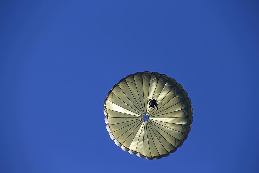 paracaídas, soldado, flotador, paracaidista, ejército, cielo, militar, salto, ejercicio, alto