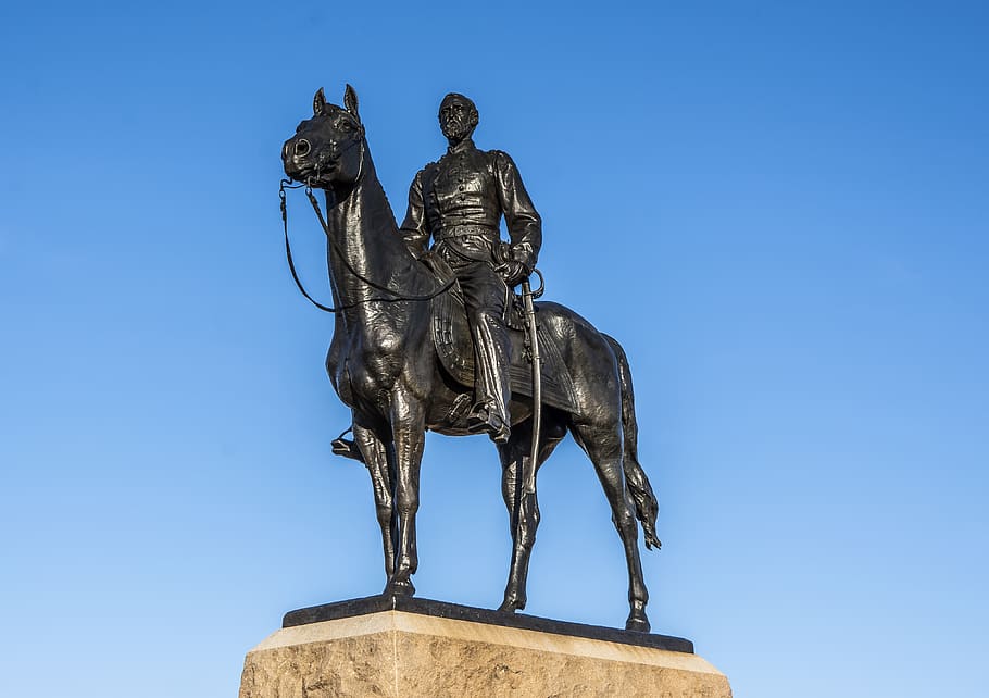 statue, horse, civil war, battle, historic, union, cavalry, figure, artwork, art and craft