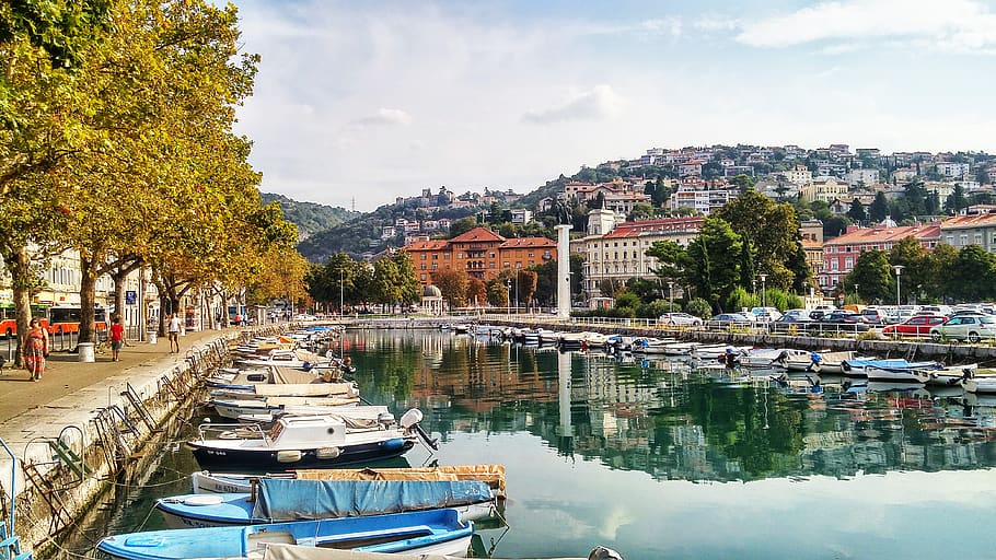 Rijeka, Croacia, puerto, ciudad, paisaje, embarcación náutica, agua, transporte, modo de transporte, árbol