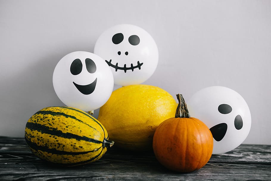 calabazas y halloween, verduras, otoño, calabazas, gracioso, halloween, fantasmas, abucheo, comida, comida y bebida