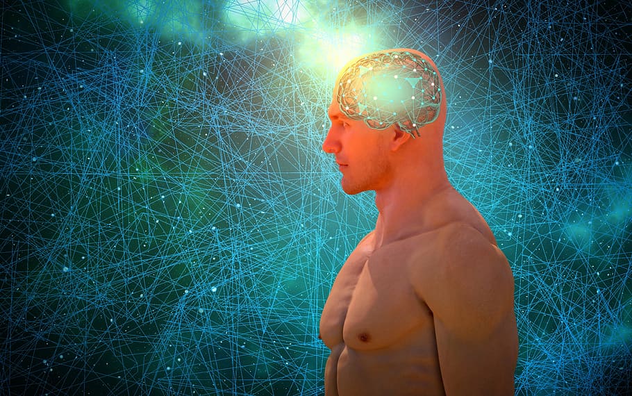искусственный, интеллект, -, концепция, фон, синий, мозг, мозговой штурм, схема, компьютер