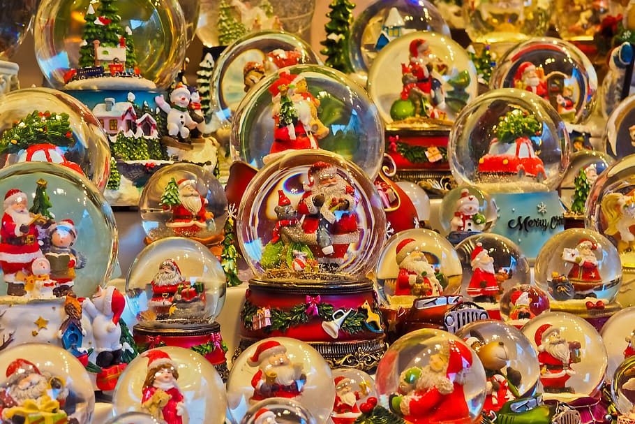 bolas de nieve, mercado de navidad, venta, navidad, mercado, decoraciones de navidad, stand, stand de ventas, bude, puesto