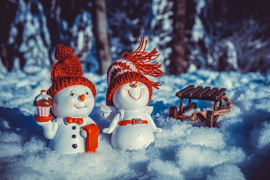 snowman, angel, fun, figure, funny, happy, cap, snow face, winter, snow