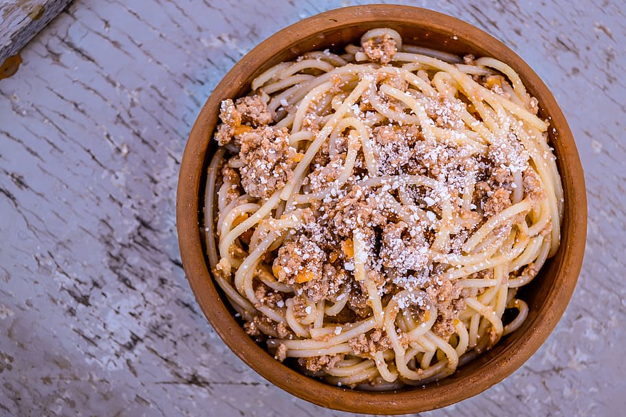 spaghetti, bolognese, food, rustic, mince, meat, sauce, italian, pasta, italy