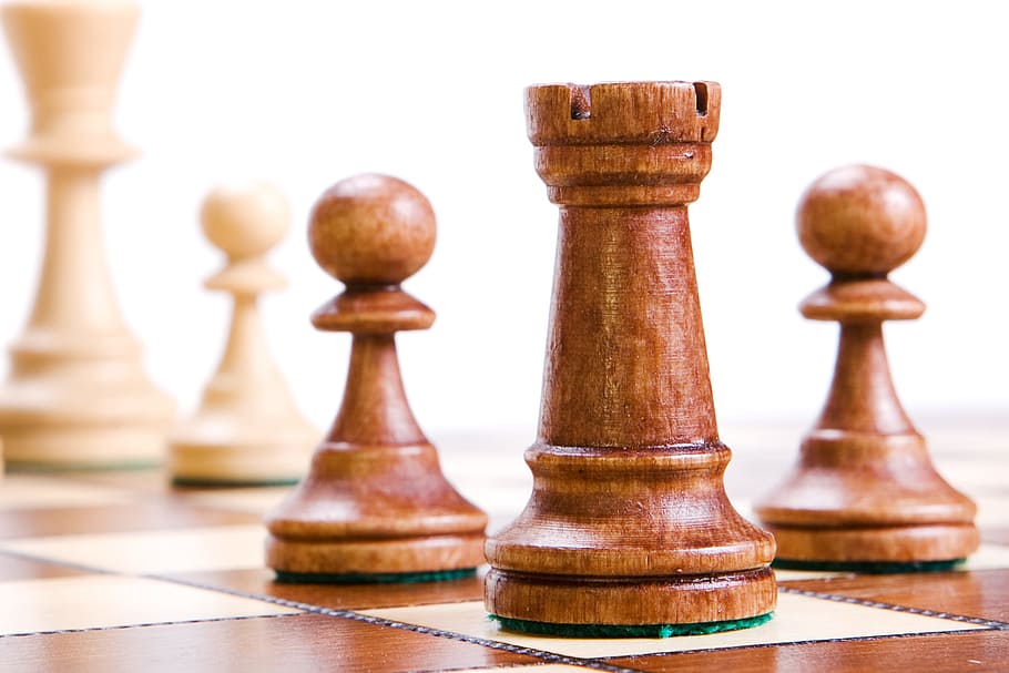 ajedrez, tablero, marrón, aislado, blanco, desafío, tablero de ajedrez, inteligente, competencia, concepto