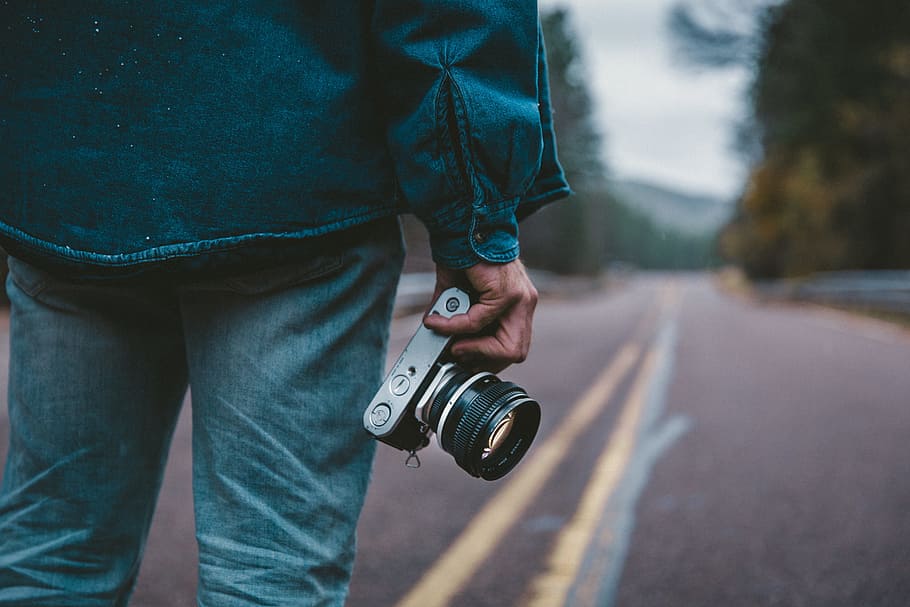 câmera, lente, preto, fotografia, estrada, borrão, mão, fotógrafo, pessoas, homem