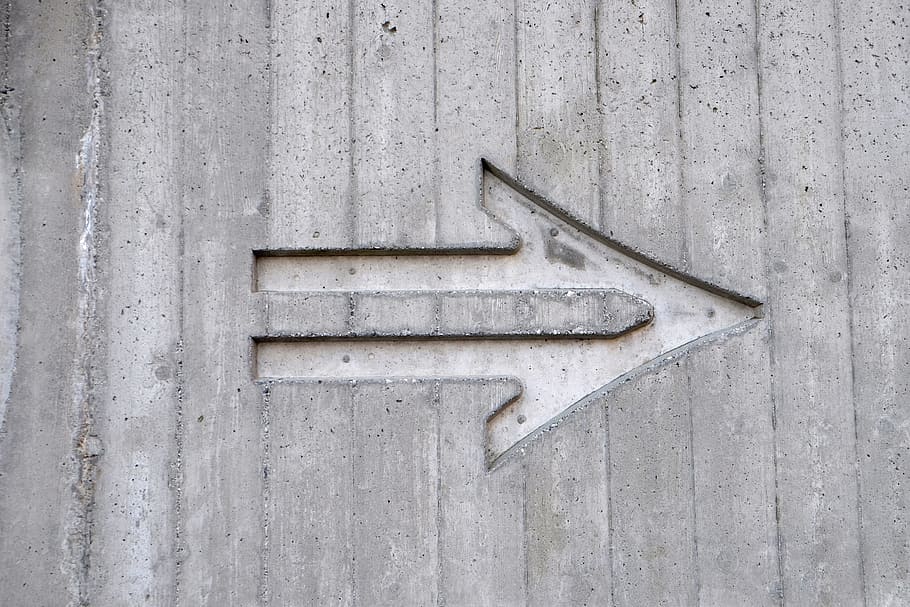 gris, blanco, cemento, pared, grabado, derecha, signo, flecha, wall - building feature, full frame