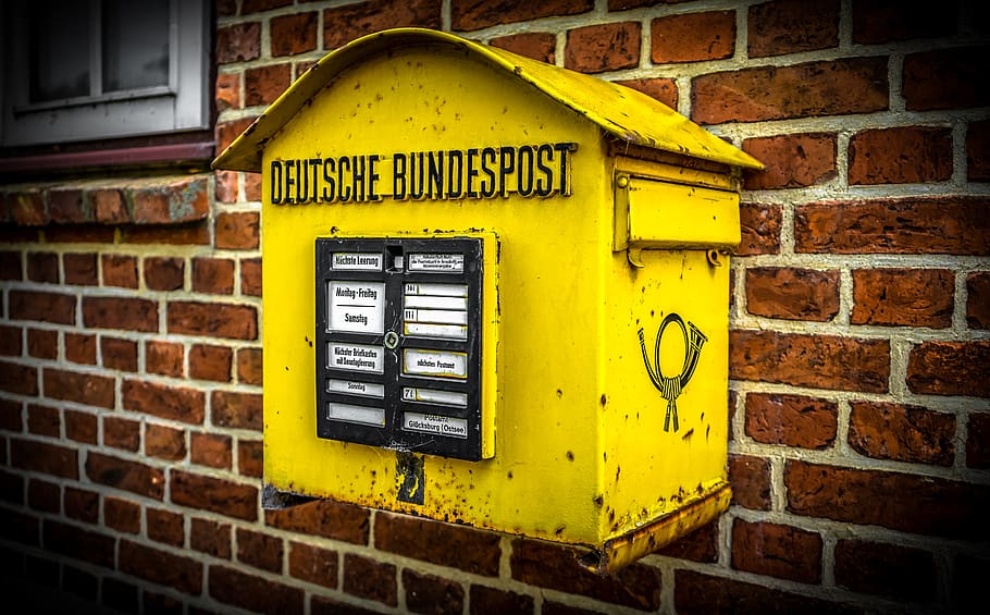 kotak surat, pos deutsche, posting, surat, melempar, hauswand, kirim, kotak surat pos, logam, tua