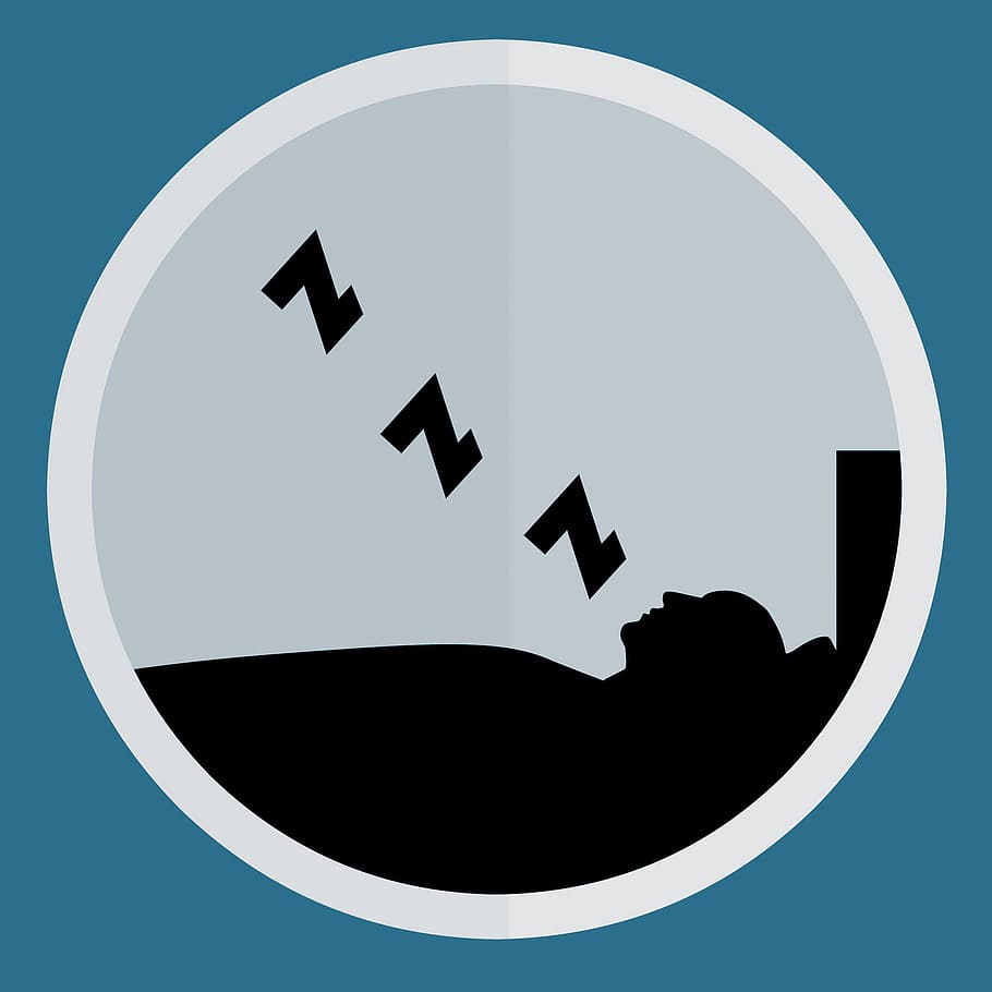 ilustración, hombre, silueta, durmiendo, roncando., cama, hora de acostarse, icono, sueño, humano
