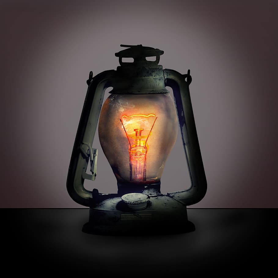 linterna, lámpara, filamento, bombilla, estado de ánimo, luz, oscuridad, oellampe, equipo de iluminación, en interiores