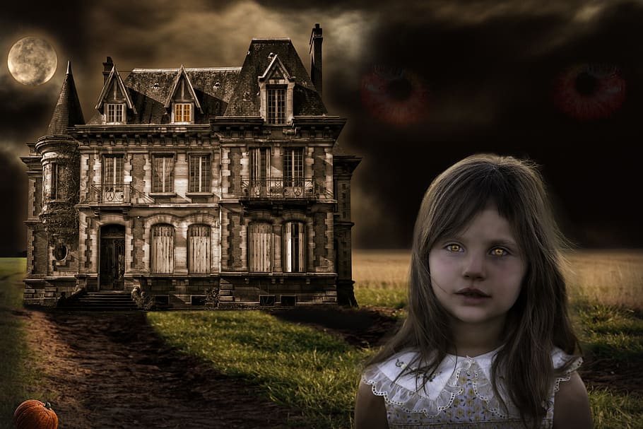 halloween, mansion, chilling, mystery, fear, architecture, portrait, childhood, built structure, females