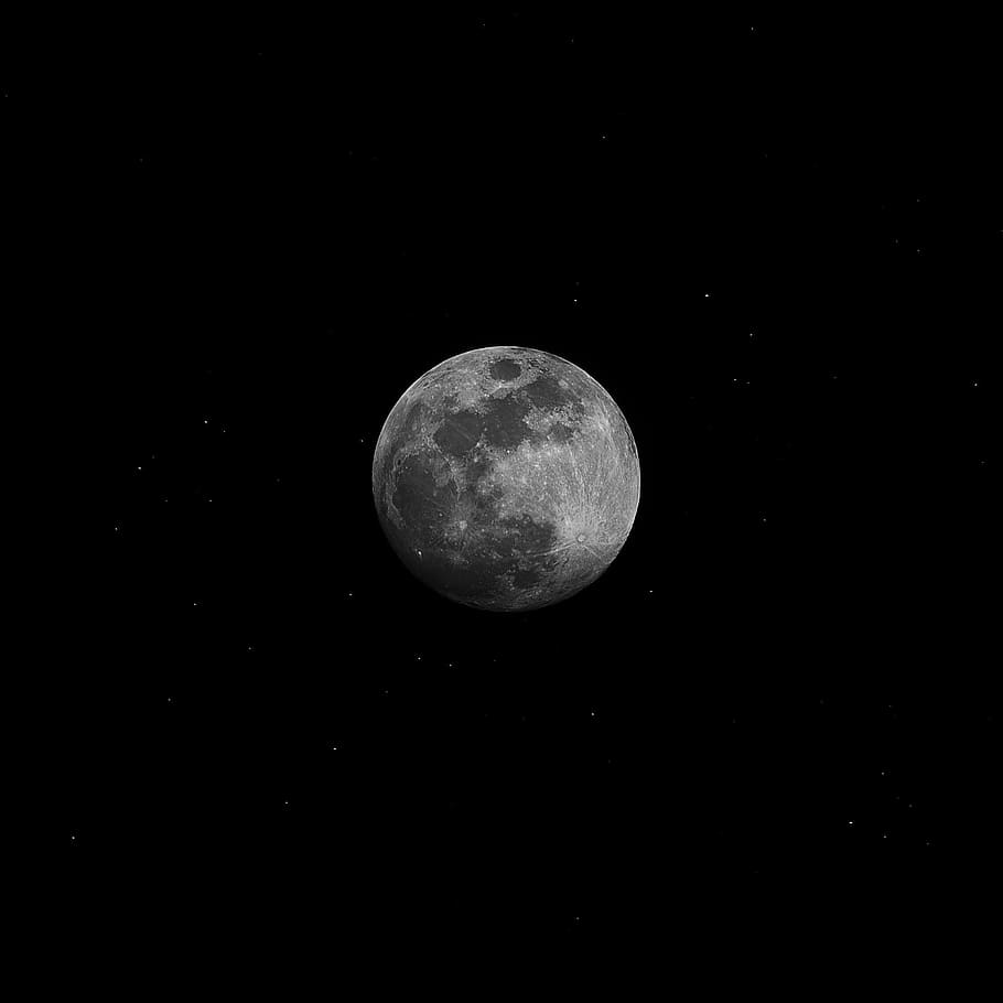detalhado, lua, preto e branco, espaço, céu, escuro, preto, papel de parede, vista, telescópio