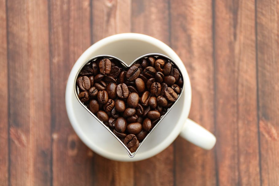 coffee, cup, heart, coffee cup, drink, breakfast, love, coffee beans, break, coffee break