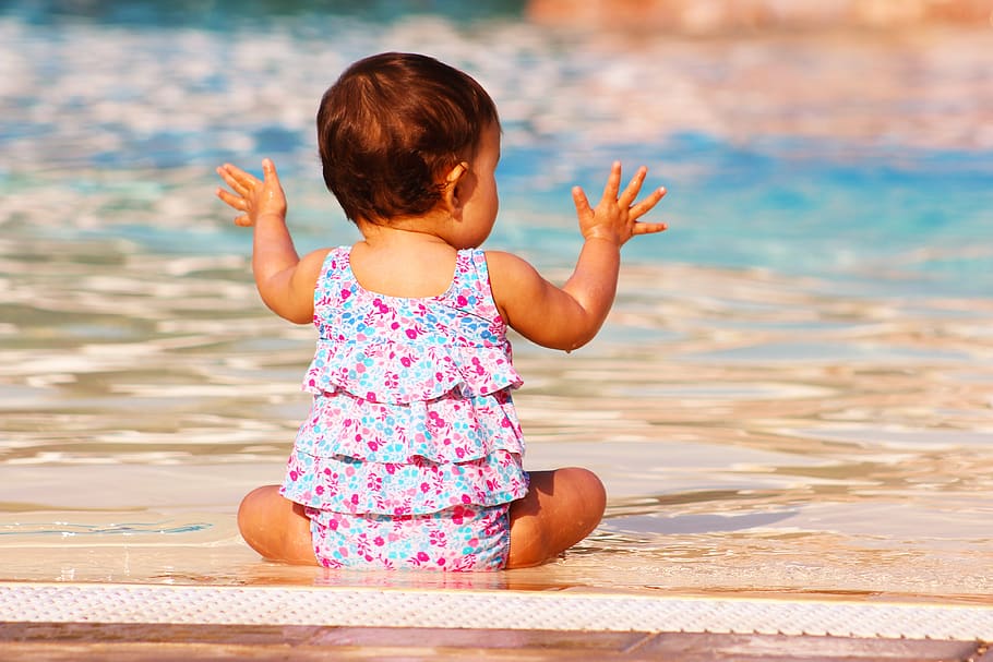 baby, family, happiness, joy, child, young, girl, water, clap, pool
