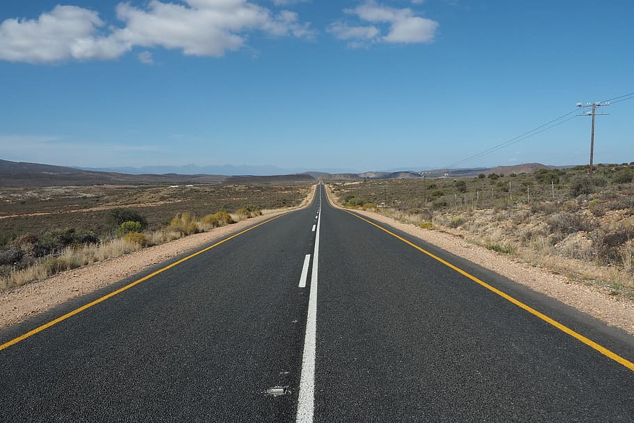 road, south africa, travel, asphalt, landscape, clouds, sky, mountains, perspective, transportation