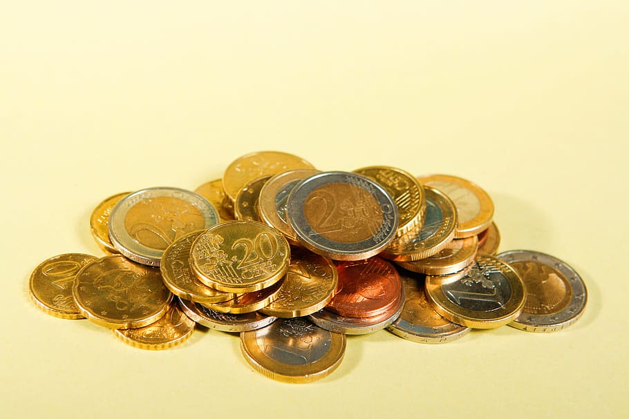cent, close-up, closeup, coins, credit, euro, finance, financial, gold, heap