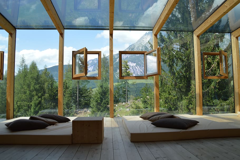 jendela, rumah, di dalam, kayu, kemewahan, arsitektur, kaca, musim panas, kamar, schönwetter