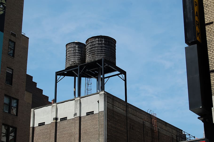 water, tank, roof, sky, waterpolo, tower, building, old, century, 19