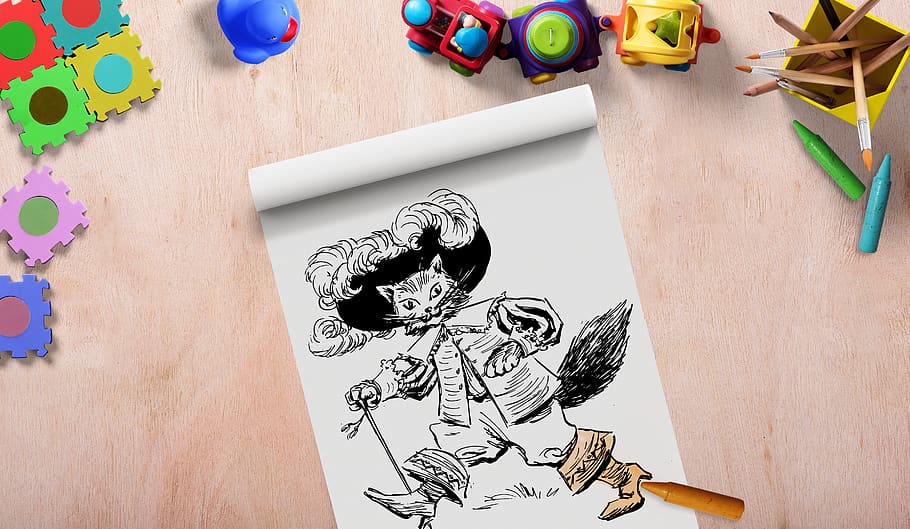 toys, frame, background image, drawing pad, coloring picture, cat, puss in boots, imagine, drawing, puzzle