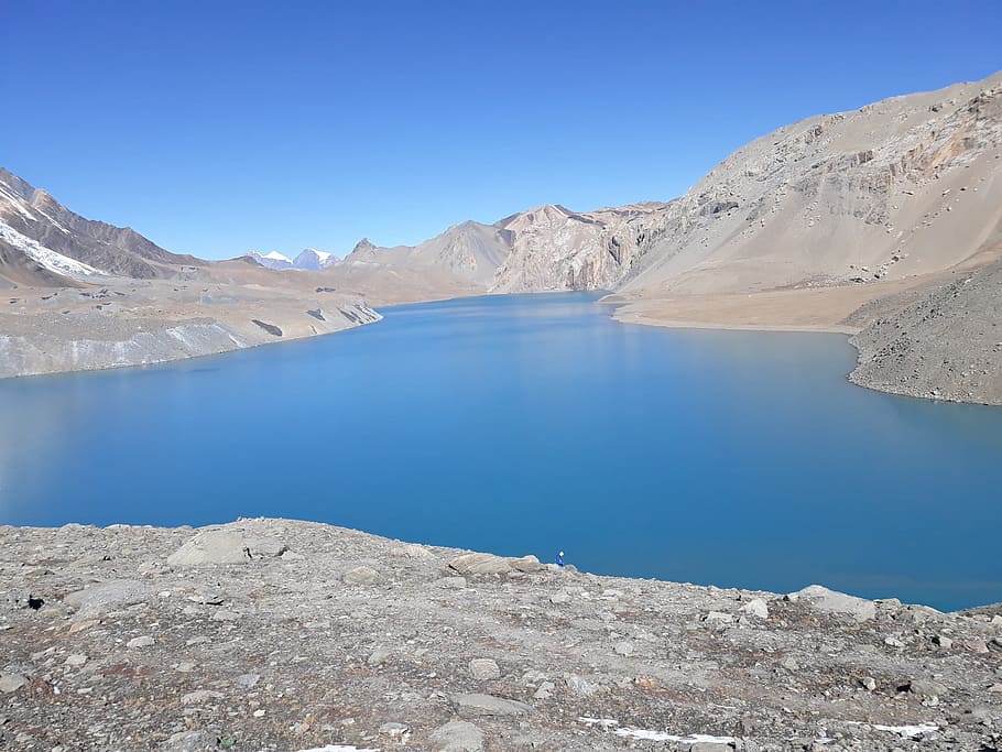 view, tilicho lake, nepal., nature, himalayas, mountain, snow, fresh, beautiful, himal