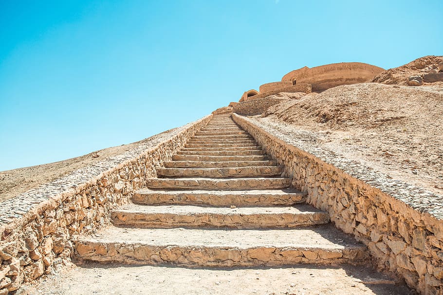 old, desert, iran, architecture, abandoned, secret, history, travel, stairs, sky