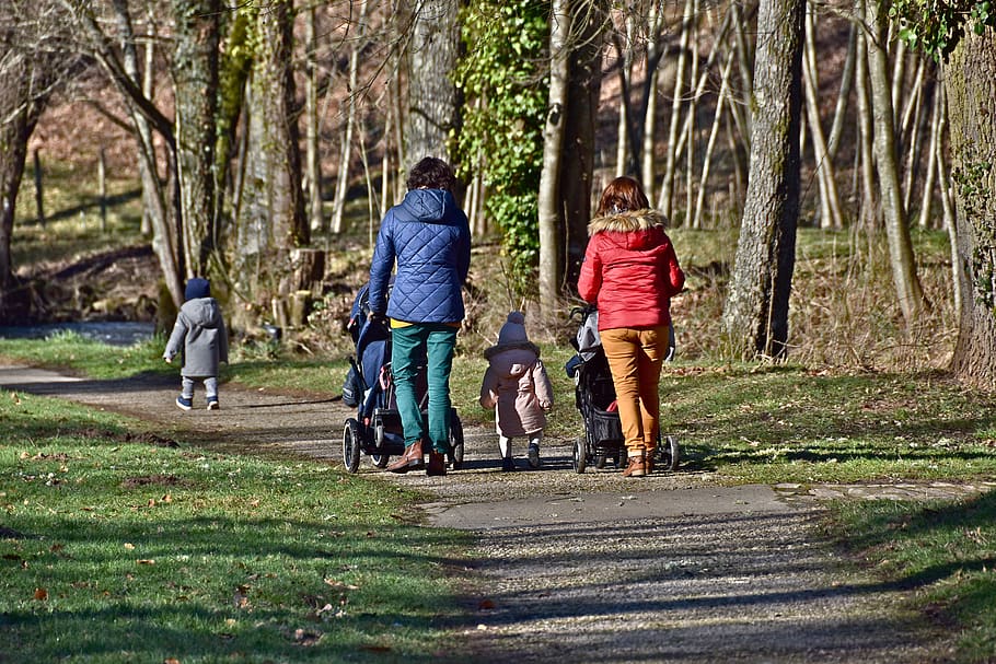 people, walkers, children, park, family, mom, nature, toddler, woman, parents