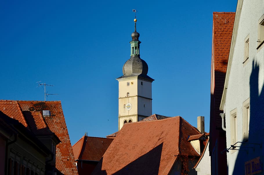 steeple, village, church, house roofs, architecture, historic center, tile, roofs, historically, bavaria