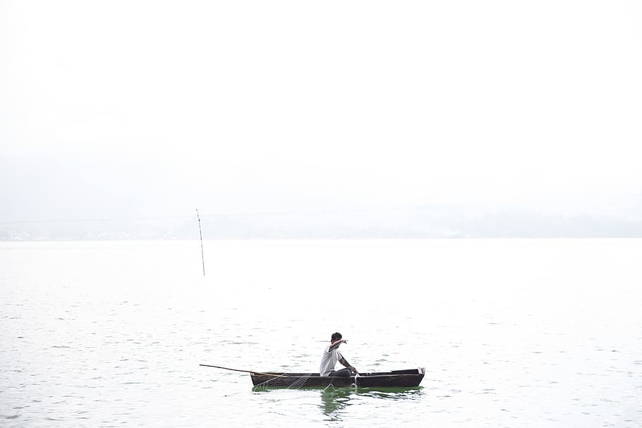 fisherman, fishing boat, preparing, net, catch, coast, fish, fishing, lake, landscape