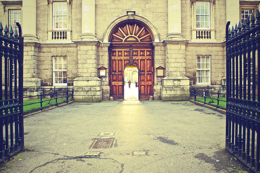 trinity college, dublin, ireland, building, historic, gate, entry, college, university, architecture