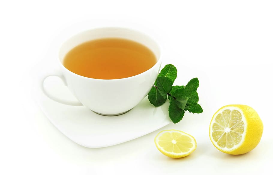 Ainda, vida, chá de limão, branco, fundo., limão, chá, antioxidante, aroma, aromático