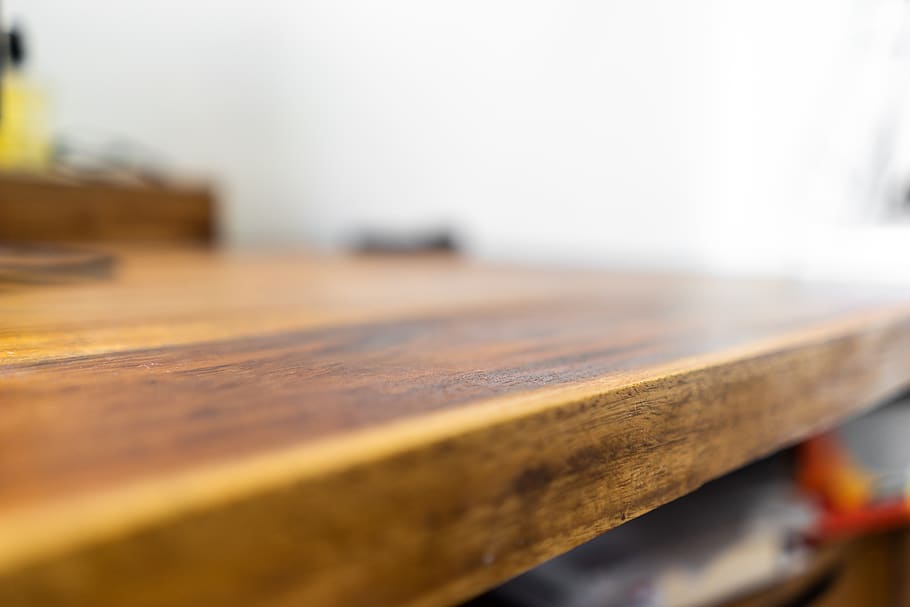 wood, walnut, desk, plate, table, computer, office, cappuccino, inside, close up