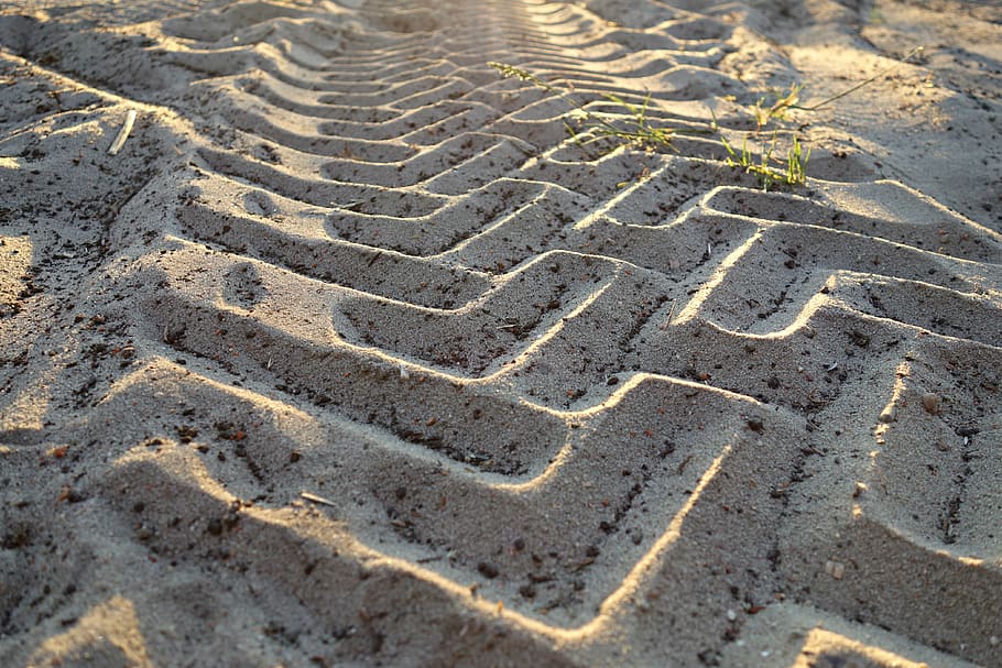 tire tracks, profile, imprint, trace, vehicle, tractor, sand, driving, underfoot, soil