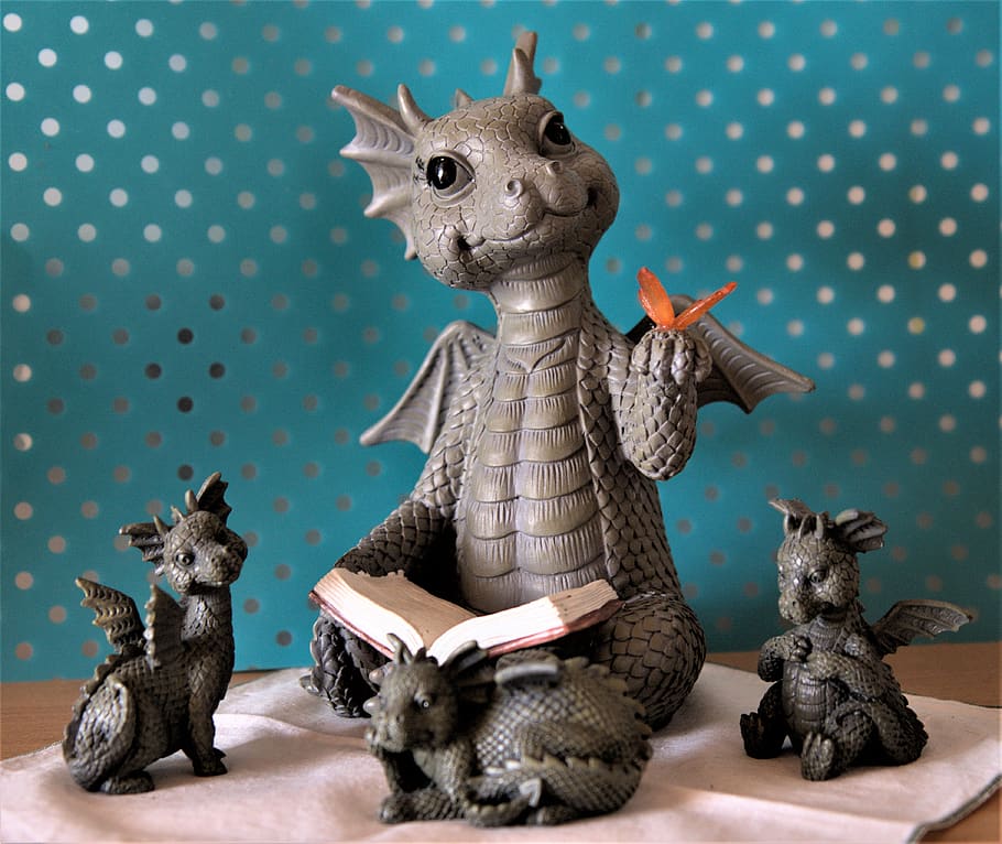 dragon family read, scale, decoration, dragon's children, butterfly, blanket, white, book, close up, funny