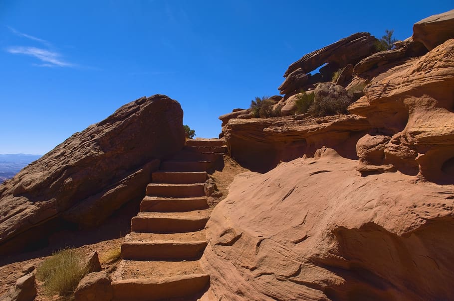 grand view trail steps, desert, rock, steps, stairs, canyonlands, national, park, utah, landscape