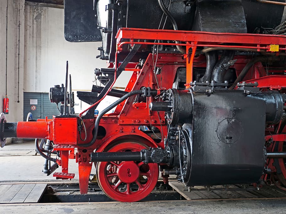 locomotora de vapor, motor, bloque de cilindros, tres cilindros, locomotora de tren de mercancías pesadas, br44, br 44, frente de caldera, regla de amortiguación, eje del barril